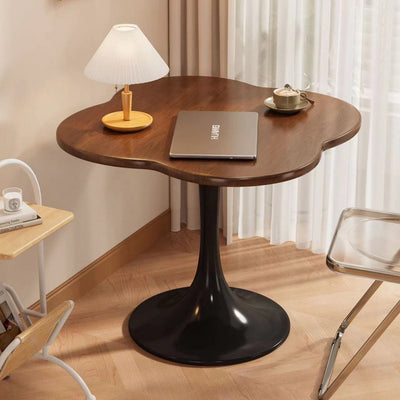 Contemporary Scandinavian Round Medium-Density Fiberboard Carbon Steel Quatrefoil-Shaped Side Table For Living Room