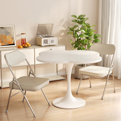 Contemporary Scandinavian Round Medium-Density Fiberboard Carbon Steel Quatrefoil-Shaped Side Table For Living Room