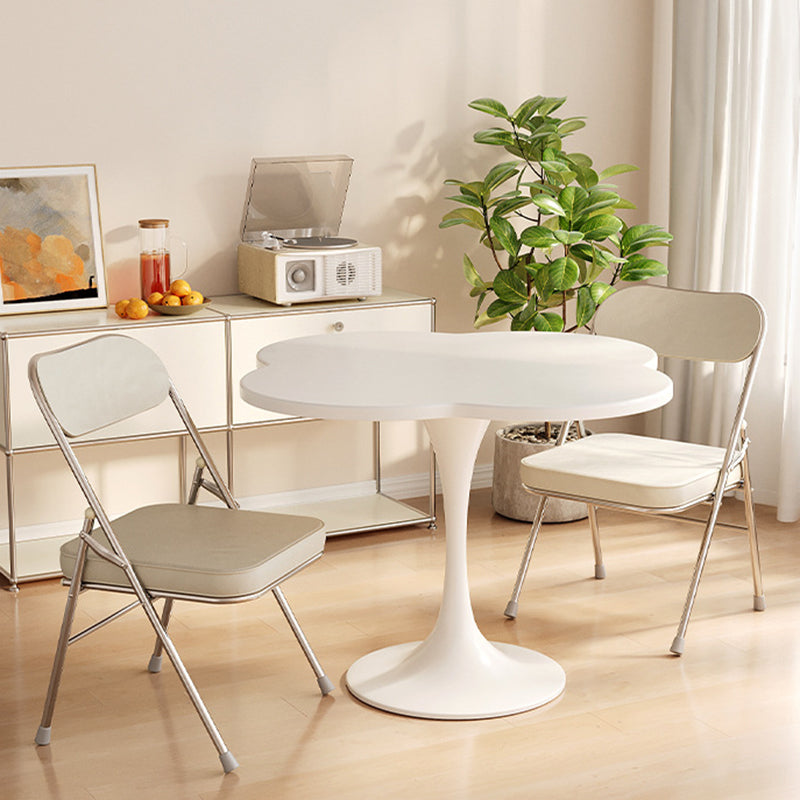 Contemporary Scandinavian Round Medium-Density Fiberboard Carbon Steel Quatrefoil-Shaped Side Table For Living Room