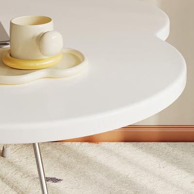 Contemporary Scandinavian Round Medium-Density Fiberboard Carbon Steel Quatrefoil-Shaped Side Table For Living Room