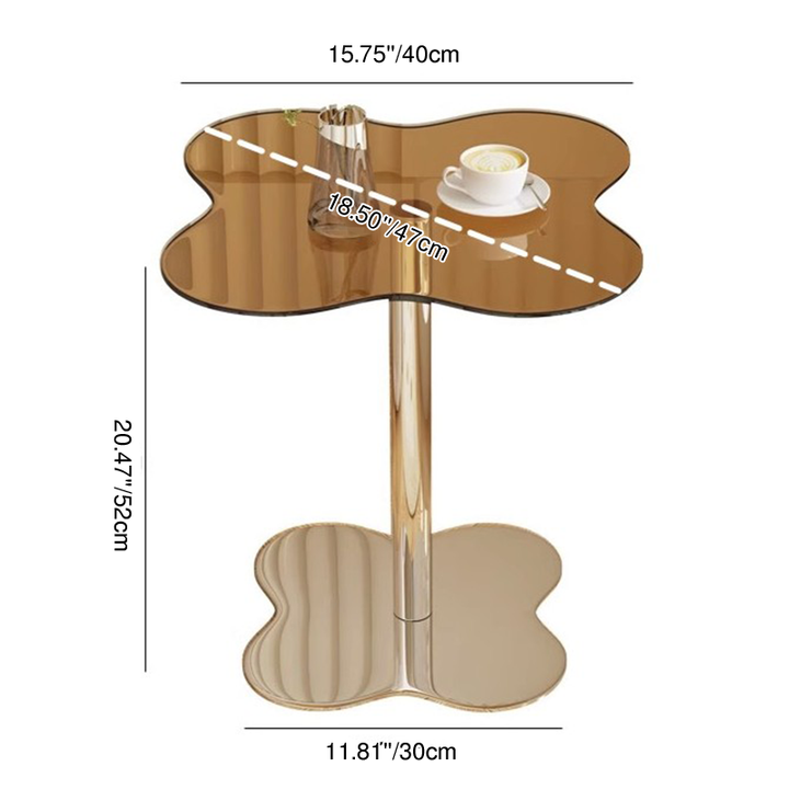 Mesa auxiliar con forma de trébol de cuatro hojas de fibra de densidad media escandinava contemporánea, vidrio templado, acero inoxidable y hierro para sala de estar 