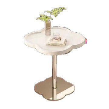 Mesa auxiliar con forma de trébol de cuatro hojas de fibra de densidad media escandinava contemporánea, vidrio templado, acero inoxidable y hierro para sala de estar 