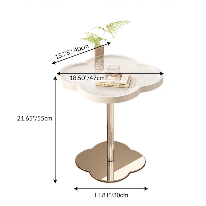 Table d'appoint contemporaine scandinave en panneau de fibres à densité moyenne, verre trempé, acier inoxydable, fer, en forme de quadrilobe, pour salon 