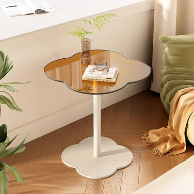 Contemporary Scandinavian Square Medium-Density Fiberboard Tempered Glass Stainless Steel Iron Quatrefoil-Shaped Side Table For Living Room
