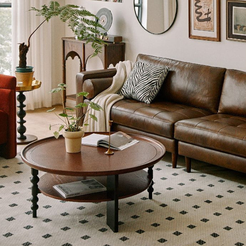 Modern Mid-Century Round Rubberwood Solid Wood Coffee Table 1/2-Tier For Living Room