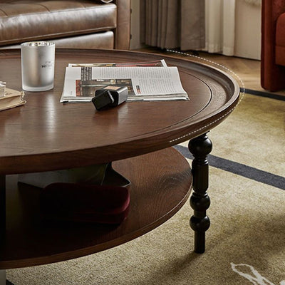 Modern Mid-Century Round Rubberwood Solid Wood Coffee Table 1/2-Tier For Living Room