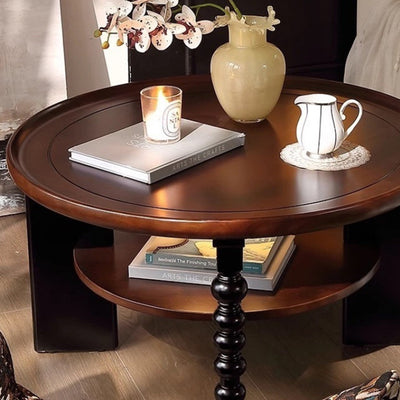 Modern Mid-Century Round Rubberwood Solid Wood Coffee Table 1/2-Tier For Living Room