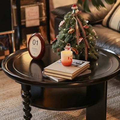 Modern Mid-Century Round Rubberwood Solid Wood Coffee Table 1/2-Tier For Living Room