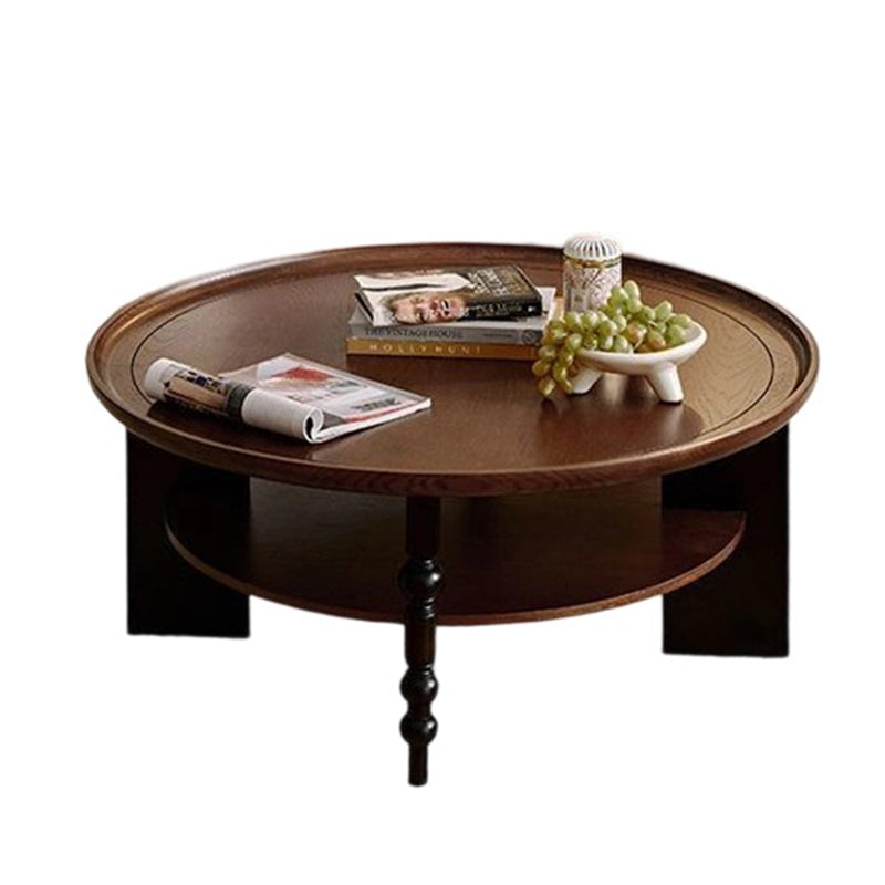 Modern Mid-Century Round Rubberwood Solid Wood Coffee Table 1/2-Tier For Living Room
