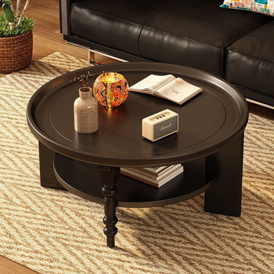 Modern Mid-Century Round Rubberwood Solid Wood Coffee Table 1/2-Tier For Living Room