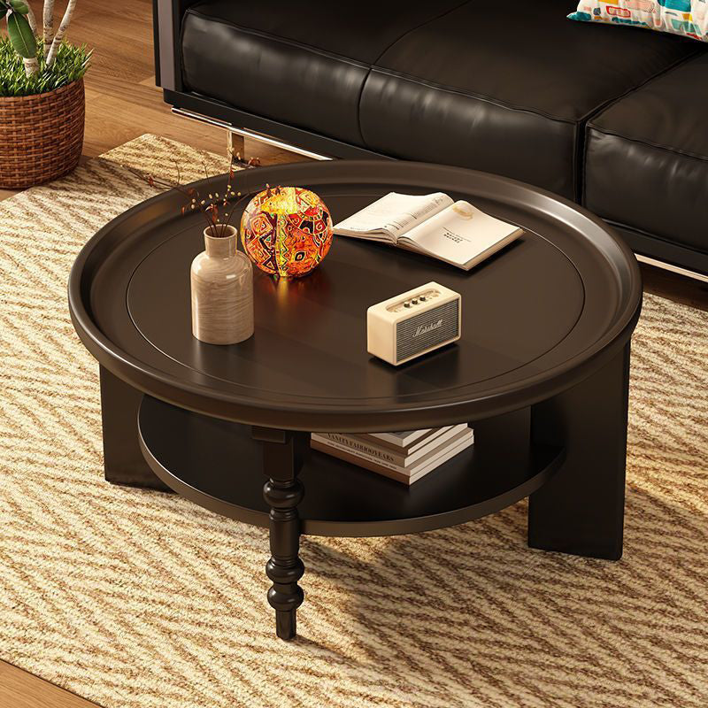 Modern Mid-Century Round Rubberwood Solid Wood Coffee Table 1/2-Tier For Living Room