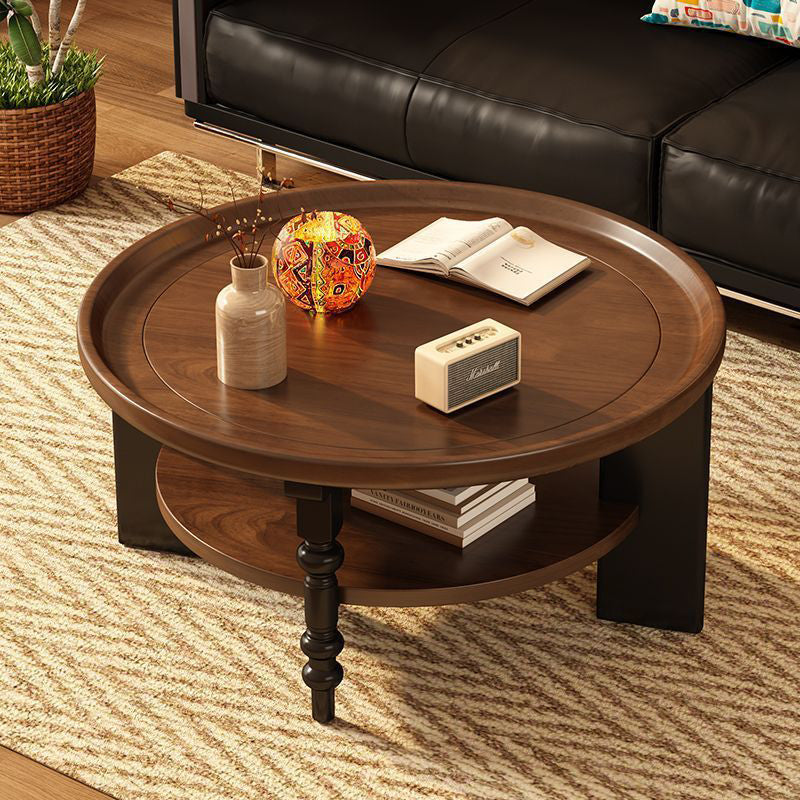 Modern Mid-Century Round Rubberwood Solid Wood Coffee Table 1/2-Tier For Living Room
