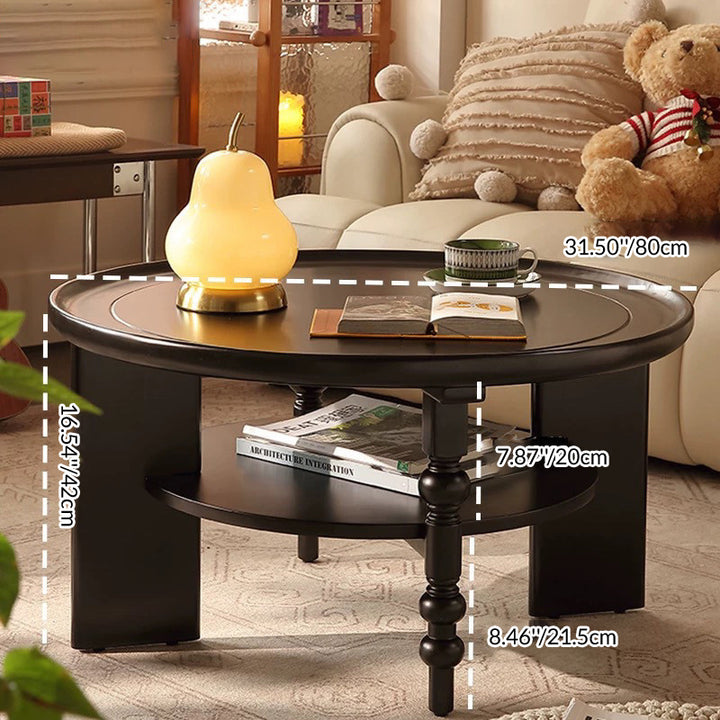 Table basse ronde moderne de style mid-century en bois d'hévéa massif, 1/2 niveau, pour salon 