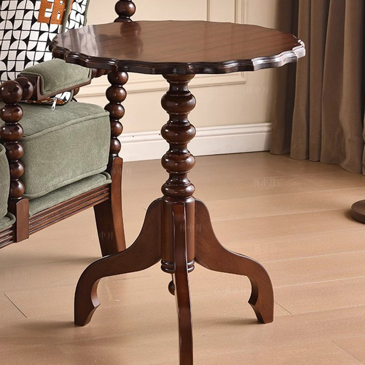 Table d’appoint traditionnelle européenne ronde à plusieurs couches en bois massif d’hévéa pour salon 