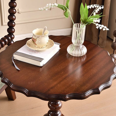 Traditional European Round Multi-Layer Solid Wood Rubberwood Solid Wood Side Table For Living Room