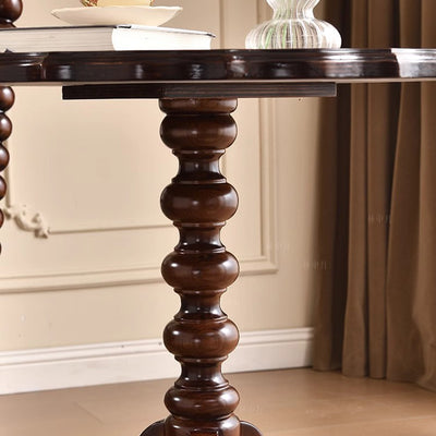 Traditional European Round Multi-Layer Solid Wood Rubberwood Solid Wood Side Table For Living Room