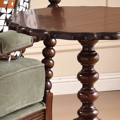 Traditional European Round Multi-Layer Solid Wood Rubberwood Solid Wood Side Table For Living Room