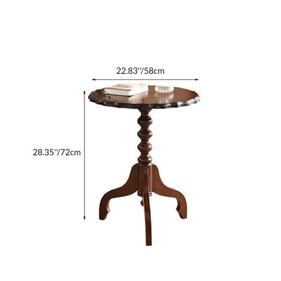 Traditional European Round Multi-Layer Solid Wood Rubberwood Solid Wood Side Table For Living Room