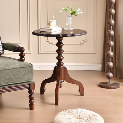 Traditional European Round Multi-Layer Solid Wood Rubberwood Solid Wood Side Table For Living Room