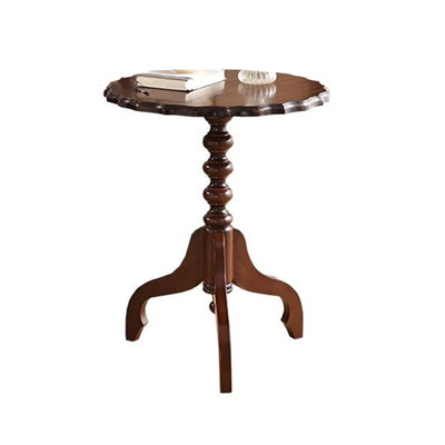 Traditional European Round Multi-Layer Solid Wood Rubberwood Solid Wood Side Table For Living Room