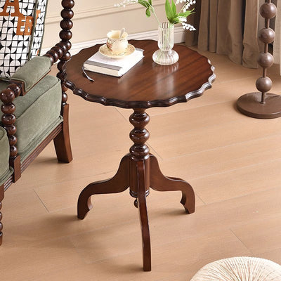 Traditional European Round Multi-Layer Solid Wood Rubberwood Solid Wood Side Table For Living Room