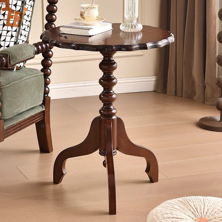 Traditional European Round Plywood Rubberwood Side Table For Living Room
