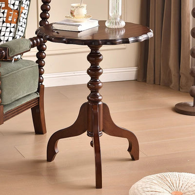 Traditional European Round Multi-Layer Solid Wood Rubberwood Solid Wood Side Table For Living Room