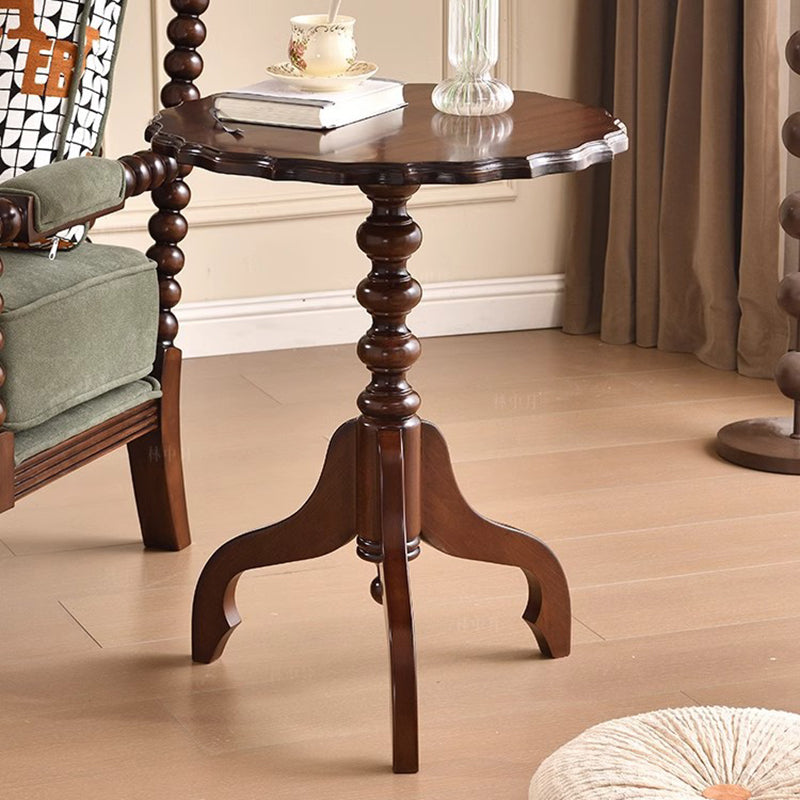 Traditional European Round Multi-Layer Solid Wood Rubberwood Solid Wood Side Table For Living Room
