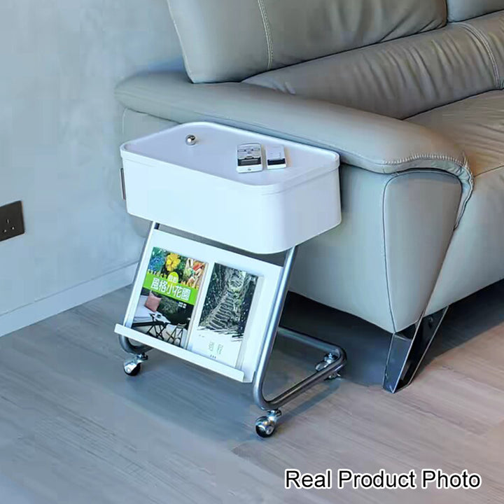Contemporary Simplicity Rectangular Fiberboard Stainless Steel Side Table 1-Drawer For Living Room