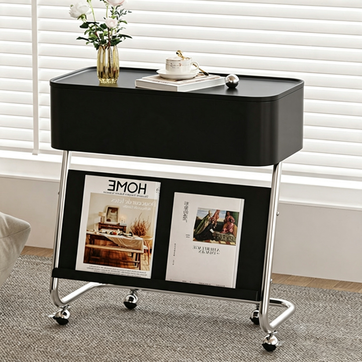 Contemporary Simplicity Rectangular Fiberboard Stainless Steel Side Table 1-Drawer For Living Room