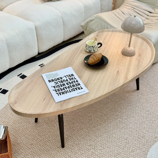 Traditional Japanese Oval MDF Iron Coffee Table 1-Tier For Living Room
