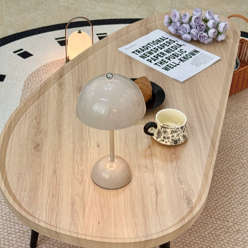 Traditional Japanese Oval MDF Iron Coffee Table 1-Tier For Living Room