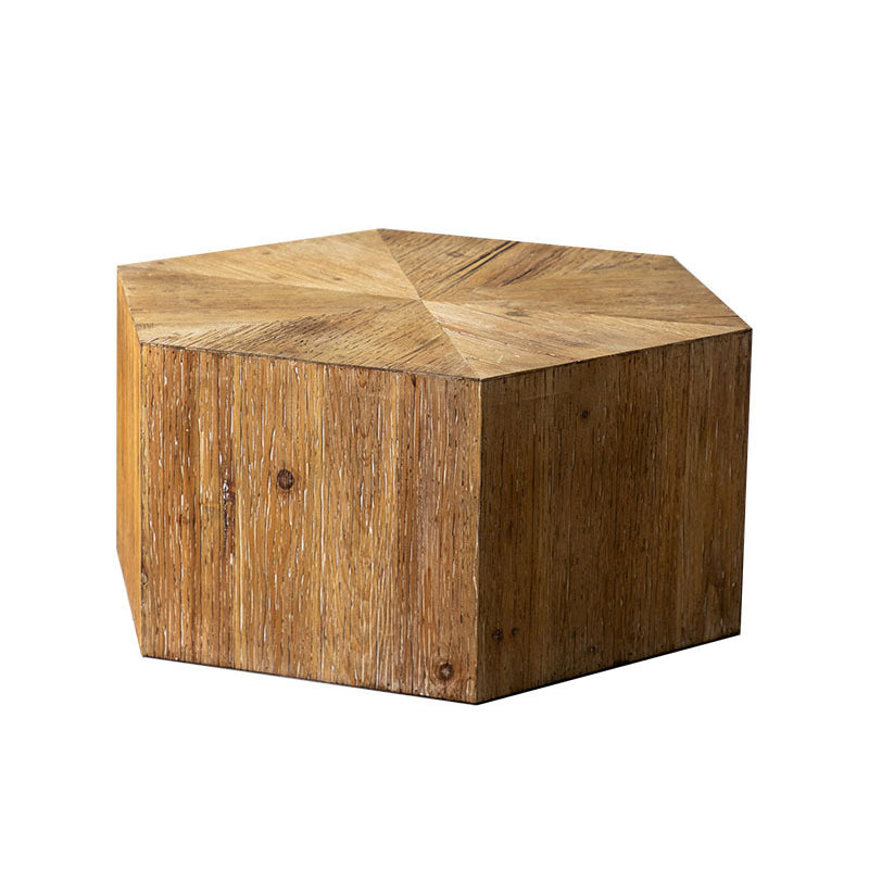 Traditional Vintage Hexagonal Cedar Wood End Table With Non-Slip Feet Medium Density Fiberboard Base For Living Room