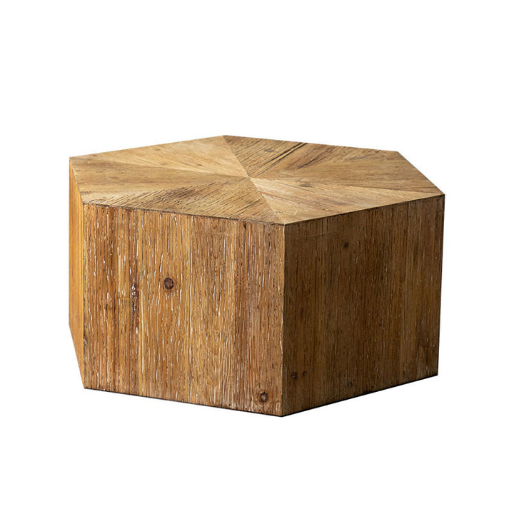 Traditional Vintage Hexagonal Cedar Wood End Table With Non-Slip Feet Medium Density Fiberboard Base For Living Room