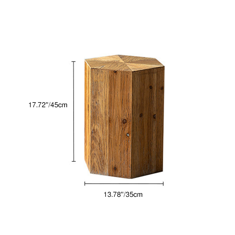 Traditional Vintage Hexagonal Cedar Wood End Table With Non-Slip Feet Medium Density Fiberboard Base For Living Room