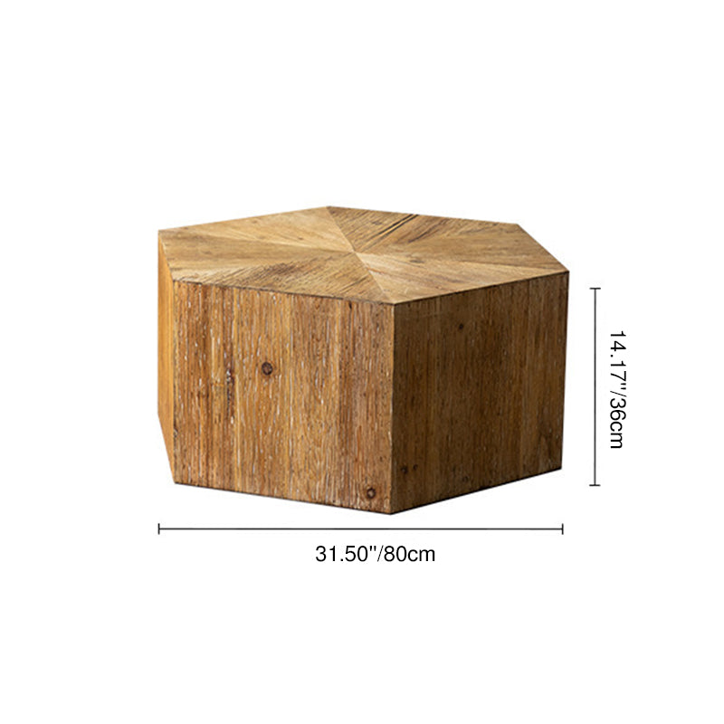 Traditional Vintage Hexagonal Cedar Wood End Table With Non-Slip Feet Medium Density Fiberboard Base For Living Room
