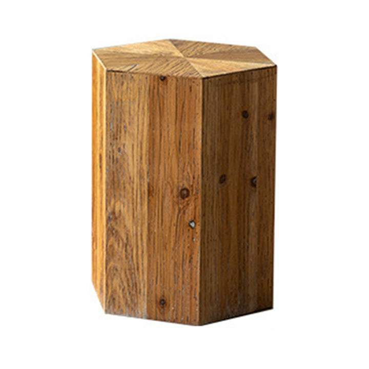 Traditional Vintage Hexagonal Cedar Wood End Table With Non-Slip Feet Medium Density Fiberboard Base For Living Room