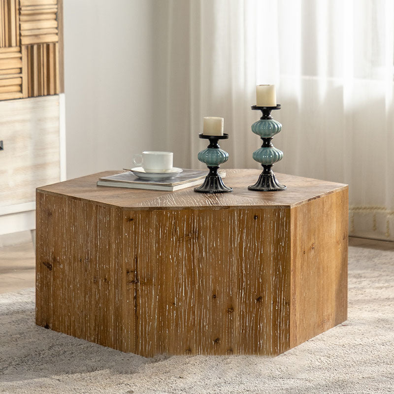 Traditional Vintage Hexagonal Cedar Wood End Table With Non-Slip Feet Medium Density Fiberboard Base For Living Room