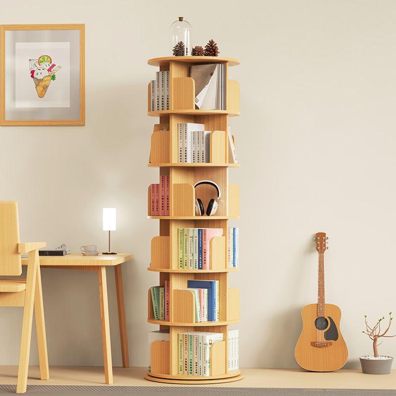 Modern Minimalist Solid Wood Bookshelves 6-Tier Rotatable For Home Office