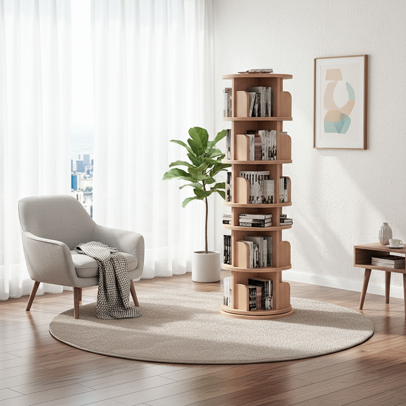 Bibliothèques en bois massif minimalistes modernes à 6 niveaux, rotatives pour la maison et le bureau 