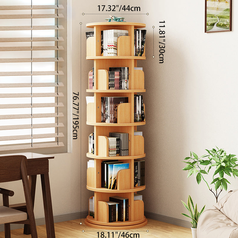 Modern Minimalist Solid Wood Bookshelves 6-Tier Rotatable For Home Office