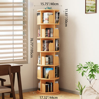Modern Minimalist Solid Wood Bookshelves 6-Tier Rotatable For Home Office