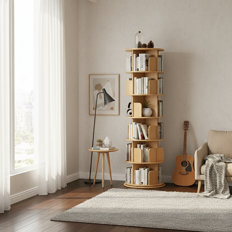 Modern Minimalist Solid Wood Bookshelves 6-Tier Rotatable For Home Office
