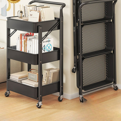 Modern Minimalist Rectangular Carbon Steel End Table Foldable Portable 3/4-Tier For Living Room