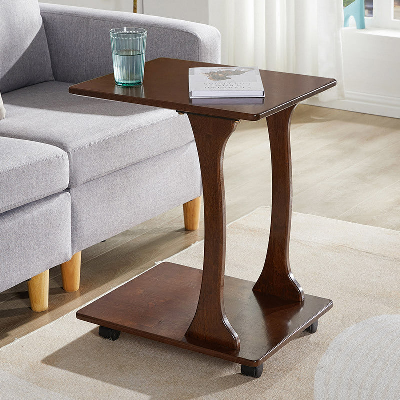 Modern Minimalist Rectangular Solid Wood End Table 2-Tier Movable For Living Room