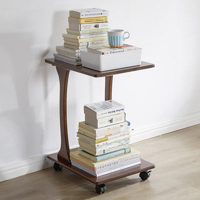 Modern Minimalist Rectangular Solid Wood End Table 2-Tier Movable For Living Room