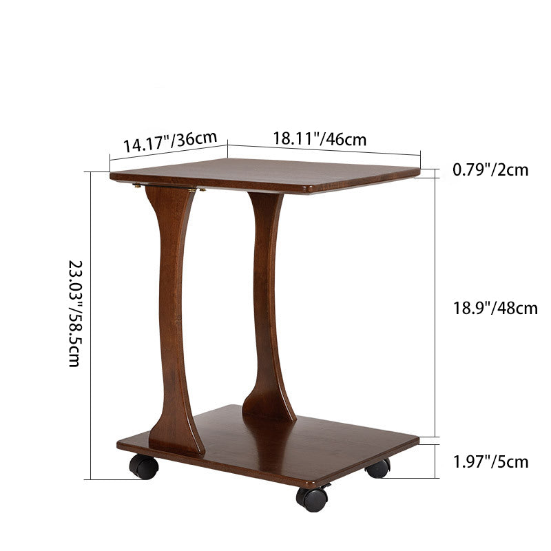 Modern Minimalist Rectangular Solid Wood End Table 2-Tier Movable For Living Room