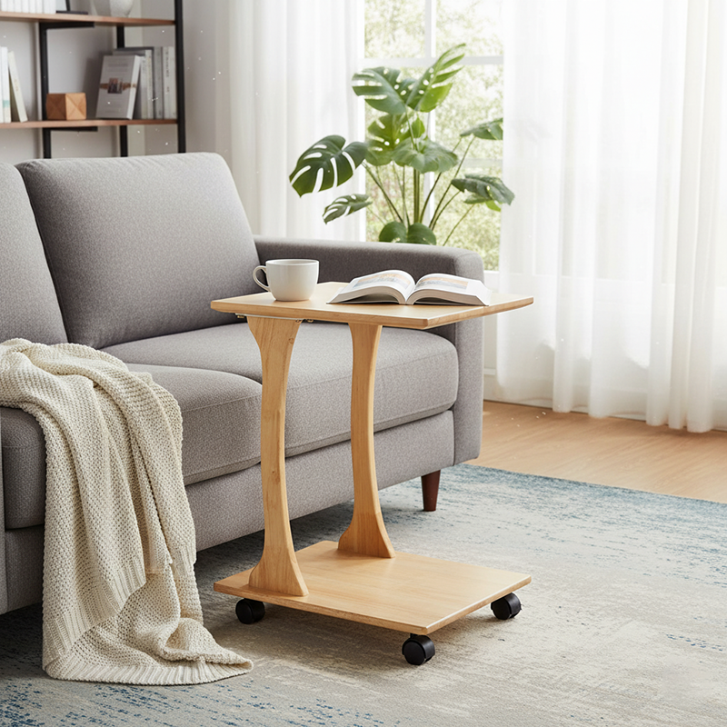 Modern Minimalist Rectangular Solid Wood End Table 2-Tier Movable For Living Room