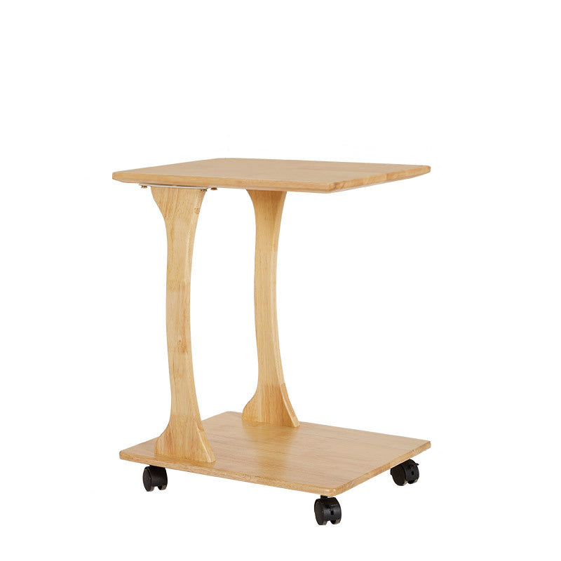 Modern Minimalist Rectangular Solid Wood End Table 2-Tier Movable For Living Room