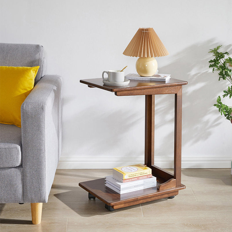 Modern Minimalist Rectangular Solid Wood End Table 2-Tier Movable For Living Room